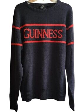 Official Guinness Crewneck Sweater Knit Sweater with Red Guinness Logo Stripes